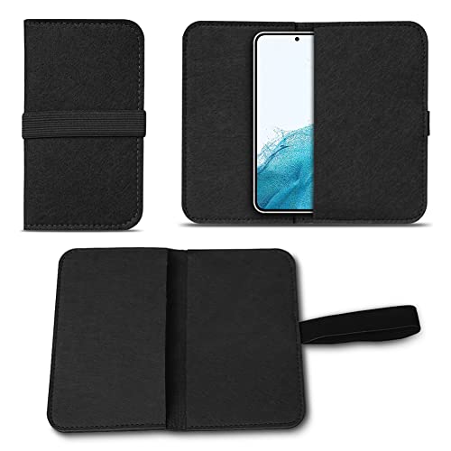 Filz Hülle kompatibel für Samsung Galaxy S22 / Plus Handy Cover Tasche Case Flip Filztasche Kartenfach mit Straffen Gummiband, Farben:Schwarz von NAUC