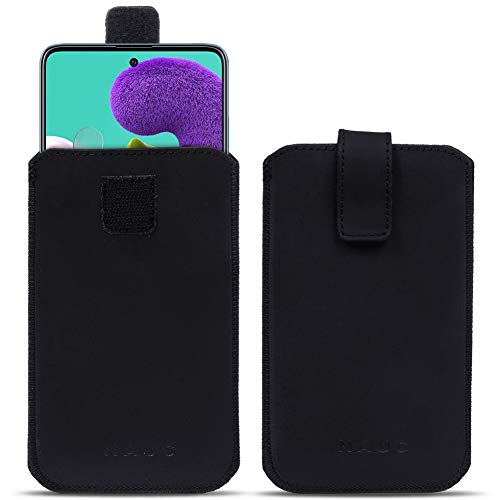 Leder Handy Hülle kompatibel für Samsung Galaxy A41 Tasche Schutzhülle Schwarz Smartphone Lederhülle Pull Tab Sleeve Cover von NAUC