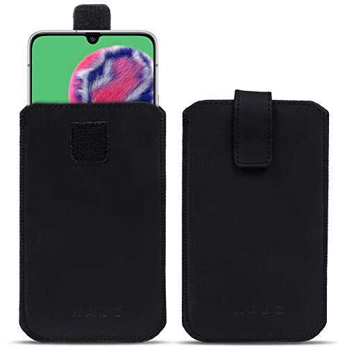 Leder Handy Hülle kompatibel für Samsung Galaxy M32 Tasche Schutzhülle Schwarz Smartphone Lederhülle Pull Tab Sleeve Cover von NAUC