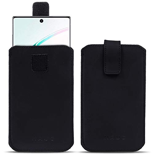 Leder Handy Hülle kompatibel für Samsung Galaxy Note 10 Plus Tasche Schutzhülle Schwarz Smartphone Lederhülle Pull Tab Sleeve Cover von NAUC