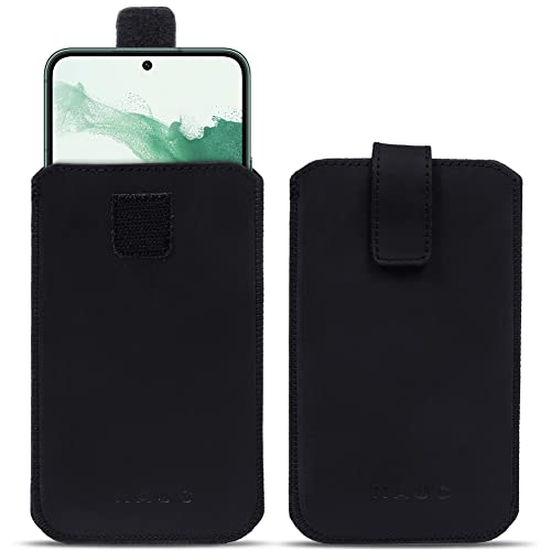 Leder Handy Hülle kompatibel für Samsung Galaxy S22 Plus Ultra Tasche Schutzhülle Schwarz Smartphone Lederhülle Pull Tab Sleeve Cover von NAUC