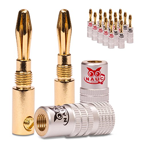 NAUC Bananenstecker für Lautsprecherkabel - 18 Stück Stecker als Set - Steckverbinder 24K vergoldet schraubbar - für HiFi Receiver Verstärker von NAUC