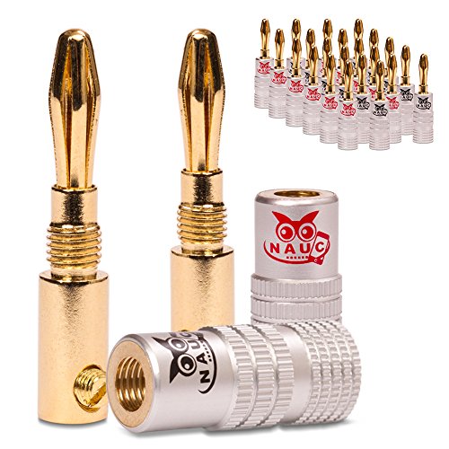 NAUC Bananenstecker für Lautsprecherkabel - 24 Stück Stecker als Set - Steckverbinder 24K vergoldet schraubbar - für HiFi Receiver Verstärker von NAUC