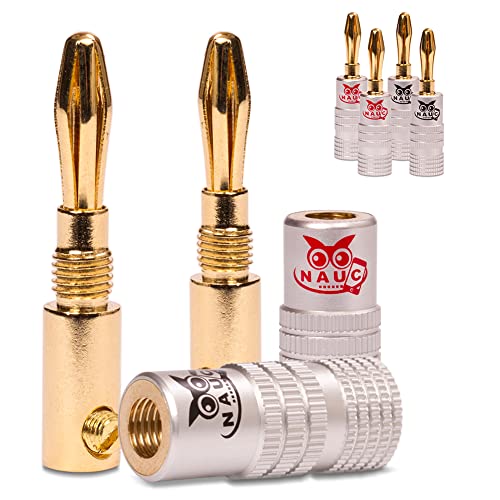 NAUC Bananenstecker für Lautsprecherkabel - 6 Stück Stecker als Set - Steckverbinder 24K vergoldet schraubbar - für HiFi Receiver Verstärker von NAUC