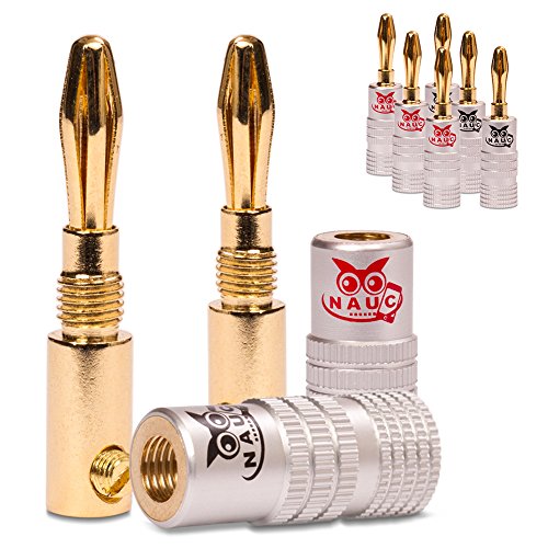 NAUC Bananenstecker für Lautsprecherkabel - 8 Stück Stecker als Set - Steckverbinder 24K vergoldet schraubbar - für HiFi Receiver Verstärker von NAUC