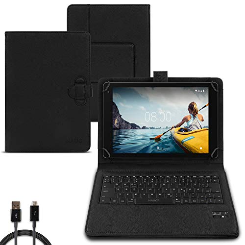 NAUC Bluetooth Tastatur Hülle kompatibel für Medion Lifetab E10414 Tablet Tasche QWERTZ Schutzhülle Keyboard deutsche Tastatur Case 10.1 Cover Schwarz von NAUC