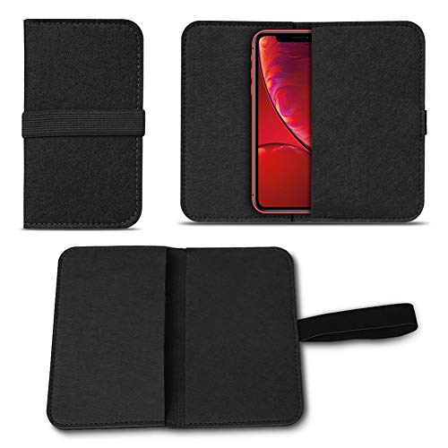 NAUC Filz Hülle für Apple iPhone 13 12 11 Pro Max Xs Xr X Max 7/8 Plus Smartphones Cover Tasche Case Flip Filztasche Kartenfach mit Straffen Gummiband, Farben:Schwarz von NAUC