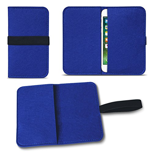 NAUC Filz Hülle für Smartphones Cover Tasche Case Flip Filztasche mit Kartenfach Straffen Gummiband passend für Apple iPhone 6s / iPhone 6, Farben:Blau von NAUC
