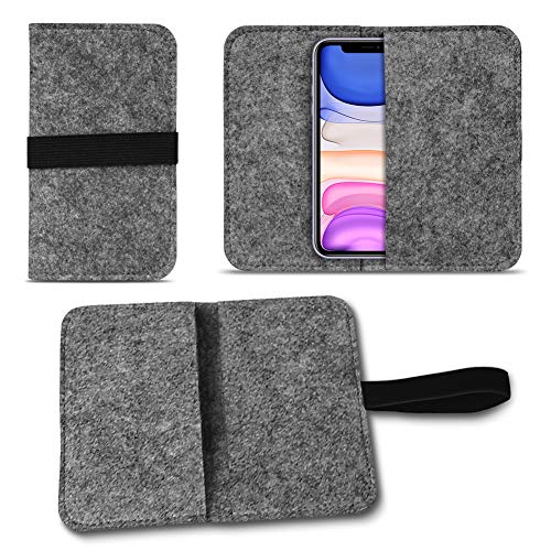 NAUC Filz Hülle kompatibel für Apple iPhone 11 Handy Cover Tasche Case Flip Filztasche Kartenfach mit Straffen Gummiband, Farben:Dunkel Grau von NAUC