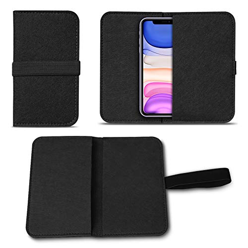 NAUC Filz Hülle kompatibel für Apple iPhone 11 Handy Cover Tasche Case Flip Filztasche Kartenfach mit Straffen Gummiband, Farben:Schwarz von NAUC