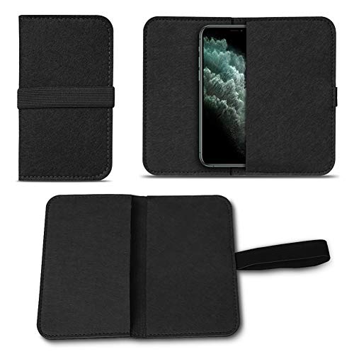 NAUC Filz Hülle kompatibel für Apple iPhone 11 Pro Max Handy Cover Tasche Case Flip Filztasche Kartenfach mit Straffen Gummiband, Farben:Schwarz von NAUC