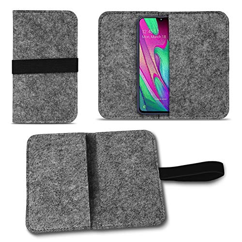 NAUC Filz Hülle kompatibel für Samsung Galaxy A40 2019 Cover Tasche Case Flip Filztasche Kartenfach mit Straffen Gummiband, Farben:Dunkel Grau von NAUC