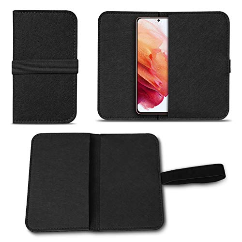 NAUC Filz Hülle kompatibel für Samsung Galaxy S21 5G Handy Cover Tasche Case Flip Filztasche Kartenfach mit Straffen Gummiband, Farben:Schwarz von NAUC