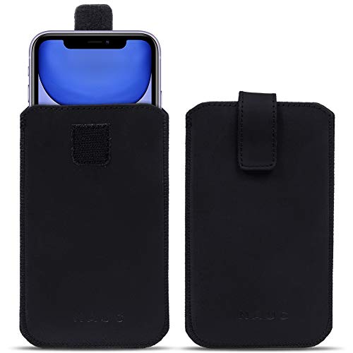 NAUC Leder Hülle kompatibel für Apple iPhone 11 Schutzhülle Schwarz Pull Tab Handy Tasche Schutz Case Cover von NAUC