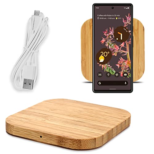 NAUC QI Wireless Ladegerät 15W kompatibel mit Google Pixel 9/9 Pro / 9 Pro XL / 8a / 8/8 Pro / 7a 7/7 Pro / 6/6 Pro/Fold Ladestation Bambus Induktives Laden, Modell:Quadrat von NAUC
