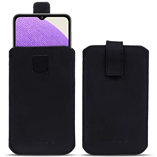 NAUC Schutzhülle kompatibel für Samsung Galaxy A32 5G Tasche Smartphone Lederhülle Pull Tab Handy Sleeve Hülle Cover Schwarz von NAUC