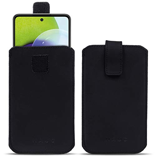 NAUC Schutzhülle kompatibel für Samsung Galaxy A52 5G Tasche Smartphone Lederhülle Pull Tab Handy Sleeve Hülle Cover Schwarz von NAUC
