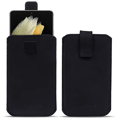 NAUC Schutzhülle kompatibel für Samsung Galaxy S21 Ultra 5G Tasche Smartphone Lederhülle Pull Tab Handy Sleeve Hülle Cover Schwarz von NAUC