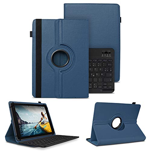 NAUC Schutzhülle kompatibel für VALE Tablet V10E LTE-464 Tasche Tablet Schutz Hülle Kunstleder Bluetooth Tastatur QWERTZ 360 Drehbar Cover Case Keyboard, Farben:Blau von NAUC