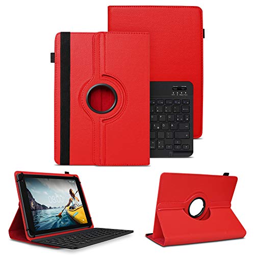 NAUC Schutzhülle kompatibel für VALE Tablet V10E LTE-464 Tasche Tablet Schutz Hülle Kunstleder Bluetooth Tastatur QWERTZ 360 Drehbar Cover Case Keyboard, Farben:Rot von NAUC