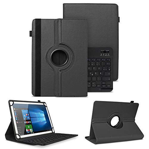 NAUC Schutzhülle kompatibel mit DOOGEE T10 Plus T10E T10S 10,1 Zoll Tasche Tablet Schutz Hülle Kunstleder Bluetooth Tastatur QWERTZ 360 Drehbar Cover Keyboard Case, Farben:Schwarz von NAUC