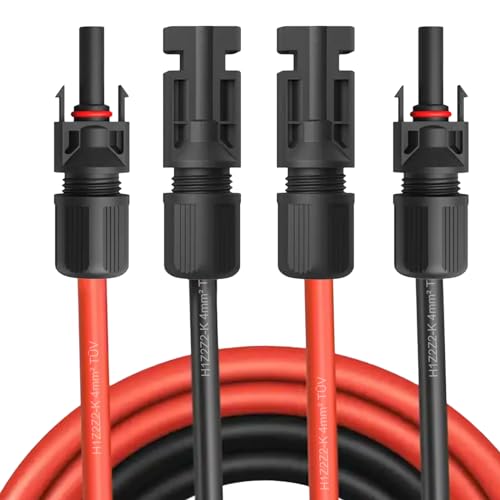 NAUC Solar Verlängerungskabel für Solarpanel - Solarstecker Solarkabel für Solarmodule - Photovoltaik-Stecker - Kabel 4 mm² / 6 mm² - TÜV, Kabelquerschnitt:4mm², Länge:2X 25m incl. Stecker von NAUC