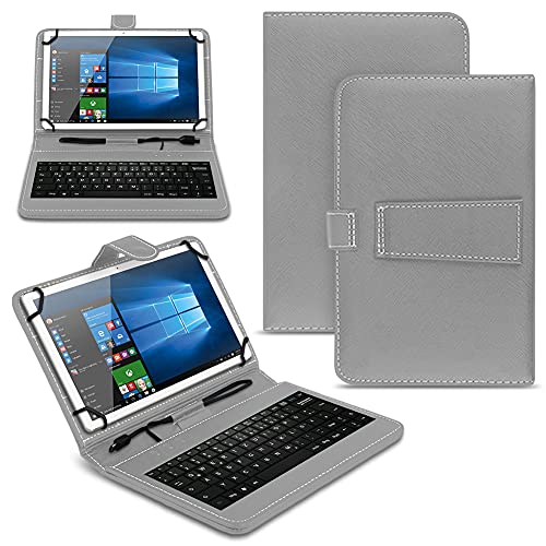 NAUC Tablet Hülle für 10 10.1 10.2 10.3 10.4 10.5 10.6 10.8 Zoll Tasche Tastatur Universal Schutzhülle Keyboard QWERTZ Layout, Farben:Grau von NAUC