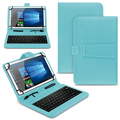 NAUC Tablet Hülle kompatibel für Teclast T50 M40 Pro M40SE P20 HD M30 T30 Tasche Tastatur Universal Schutzhülle Keyboard QWERTZ Layout, Farben:Türkis von NAUC