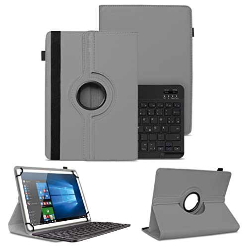 NAUC Tablet Schutzhülle Tastatur kompatibel mit DOOGEE T20 T20S T20E 10,4 Zoll Hülle 360 Grad Drehbar Tasche Bluetooth QWERTZ Kunstleder Tablethülle Standfunktion Keyboard Case, Farben:Grau von NAUC