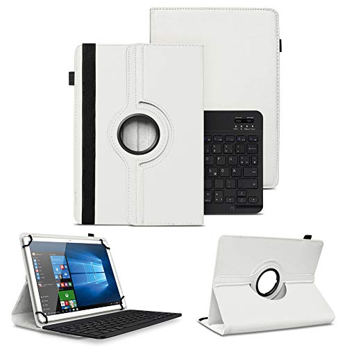 NAUC Tablet Schutzhülle Tastatur kompatibel mit DOOGEE T20 T20S T20E 10,4 Zoll Hülle 360 Grad Drehbar Tasche Bluetooth QWERTZ Kunstleder Tablethülle Standfunktion Keyboard Case, Farben:Weiss von NAUC