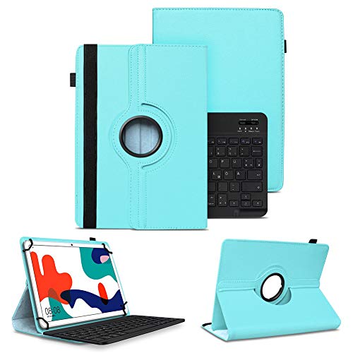 NAUC Tablet Tasche + Tastatur - Hülle kompatibel mit Lenovo Tab M10a 10,6 Zoll - Schutzhülle für Tablets - 360° Drehbar - ultradünne Tablethülle - Bluetooth QWERTZ Keyboard, Farben:Türkis von NAUC