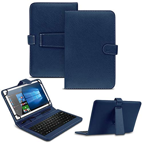 NAUC Tablet Tasche kompatibel für ODYS Space One 10 / SE Keyboard USB Hülle Tastatur QWERTZ Tastatur Schutzhülle Standfunktion Magnetverschluss Cover Universal, Farben:Blau von NAUC