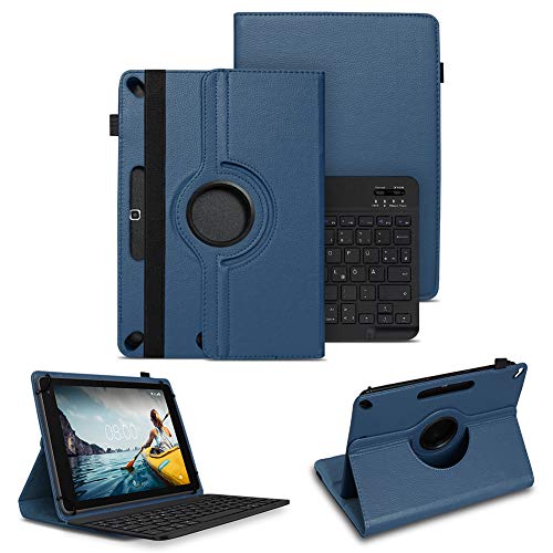 NAUC Tablet Tasche kompatibel mit Medion Lifetab P10752 Schutzhülle Bluetooth Tastatur Universal Kunst-Leder Hülle Standfunktion 360 Drehbar Cover Case, Farben:Blau von NAUC