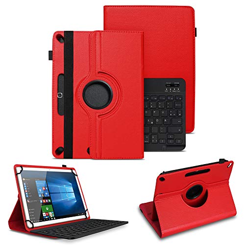 NAUC Tablet Tasche kompatibel mit Nokia T20 T21 Bluetooth Schutzhülle Universal QWERTZ Tastatur Hülle Standfunktion Drehbar Case, Farben:Rot von NAUC