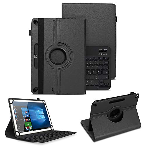 NAUC Tablet Tasche kompatibel mit Nokia T20 T21 Bluetooth Schutzhülle Universal QWERTZ Tastatur Hülle Standfunktion Drehbar Case, Farben:Schwarz von NAUC