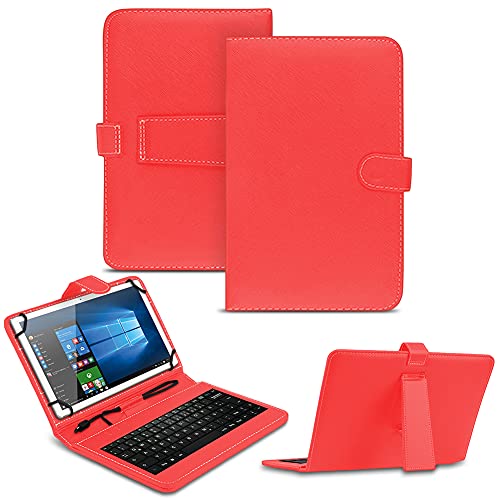 NAUC Tablet Tasche kompatibel mit Telekom T Tablet Keyboard USB Hülle Tastatur QWERTZ Tastatur Schutzhülle Standfunktion Magnetverschluss Cover Universal, Farben:Rot von NAUC