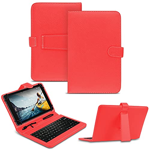 NAUC Tablet Tasche kompatibel mit XGODY P60 / P60 Pro Keyboard USB Hülle Tastatur QWERTZ Tastatur Schutzhülle Standfunktion Magnetverschluss Cover Universal, Farben:Rot von NAUC