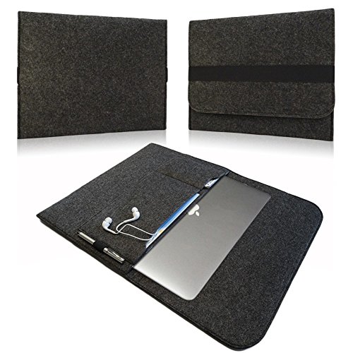 NAUC Tasche Hülle für Medion Akoya E2215T Filz Sleeve Schutzhülle Laptop Case Cover Notebook Bag aus strapazierfähigem Filz in dunkel Grau mit Innentaschen und sicheren Verschluss von NAUC