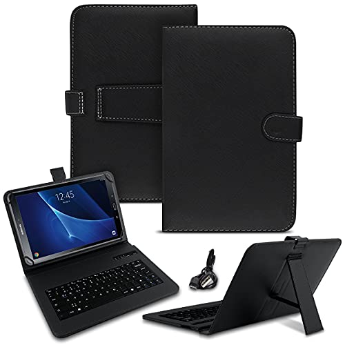 NAUC Tastatur Hülle kompatibel für Samsung Galaxy Tab A6 10.1 2016 Tasche QWERTZ Bluetooth Schutzhülle Keyboard kabellos deutsche Tastatur QWERTZ Layout Case 10.1 Cover, Farben:Schwarz von NAUC
