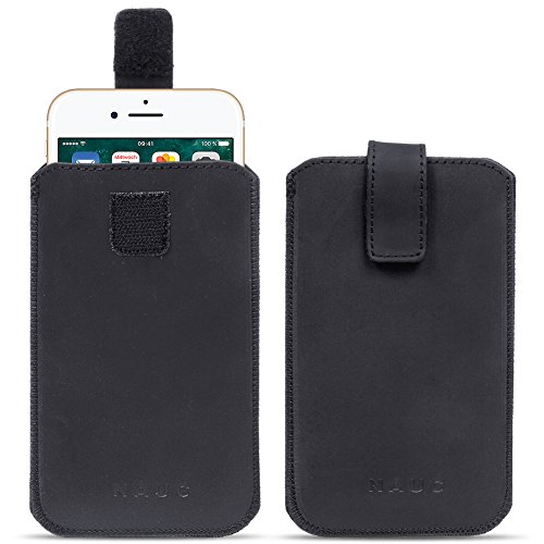 NAUC Universal Smartphone Leder Tasche Pull Tab Sleeve Hülle Schutzhülle Case Cover, Farben:Schwarz, Größe:Für 5.2-5.8 Zoll von NAUC