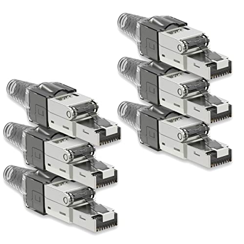 Netzwerkstecker Grau Cat 7 CAT7 werkzeuglos RJ45 LAN Kabel Stecker ohne Werkzeug werkzeugfrei kompatibel mit CAT6 CAT6a CAT5 Verlegekabel Patchkabel Netzwerkkabel 6 Stück von NAUC