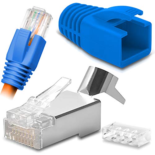 Netzwerkstecker Netzwerk DSL Stecker CAT7 CAT7A CAT6 CAT6A CAT5 RJ45 DSL LAN vergoldete Kontakte Knickschutz, Farbe:Blau, Stückzahl:10 Stück von NAUC