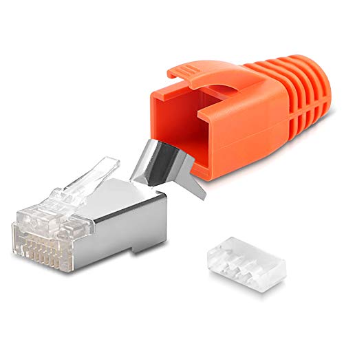 Netzwerkstecker Netzwerk DSL Stecker CAT7 CAT7A CAT6 CAT6A CAT5 RJ45 DSL LAN vergoldete Kontakte Knickschutz, Farbe:Orange, Stückzahl:10 Stück von NAUC