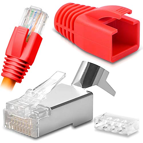 Netzwerkstecker Netzwerk DSL Stecker CAT7 CAT7A CAT6 CAT6A CAT5 RJ45 DSL LAN vergoldete Kontakte Knickschutz, Farbe:Rot, Stückzahl:100 Stück von NAUC