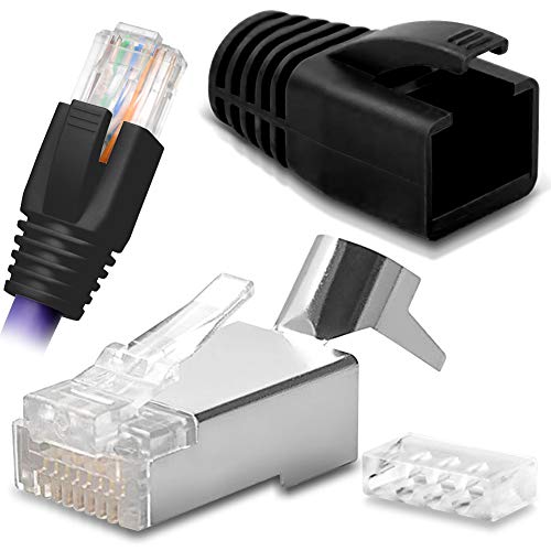 Netzwerkstecker Netzwerk DSL Stecker CAT7 CAT7A CAT6 CAT6A CAT5 RJ45 DSL LAN vergoldete Kontakte Knickschutz, Farbe:Schwarz, Stückzahl:100 Stück von NAUC