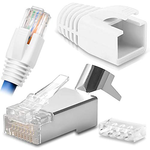 Netzwerkstecker Netzwerk DSL Stecker CAT7 CAT7A CAT6 CAT6A CAT5 RJ45 DSL LAN vergoldete Kontakte Knickschutz, Farbe:Weiss, Stückzahl:50 Stück von NAUC