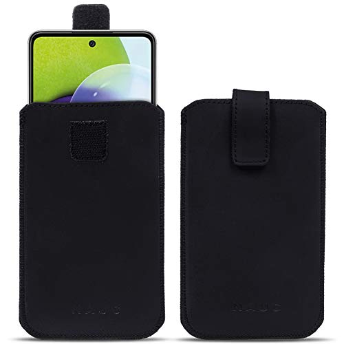 Schutzhülle kompatibel für Samsung Galaxy A72 Tasche Smartphone Lederhülle Pull Tab Handy Sleeve Hülle Cover Schwarz von NAUC