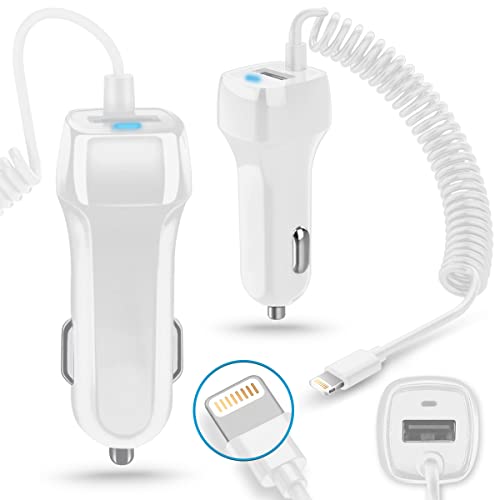 KFZ Auto Ladekabel kompatibel für Apple iPhone 14 13 12 Serie Lade Kabel 8-Pin Ladegerät, Farbe:Weiß, Smartphone:iPhone 13 Pro von NAUCI