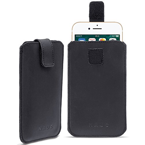 NAUCI Apple iPhone 8 Plus Leder Tasche Handy Hülle Cover Pull Tab Ledertasche Case, Farbe:Schwarz von NAUCI