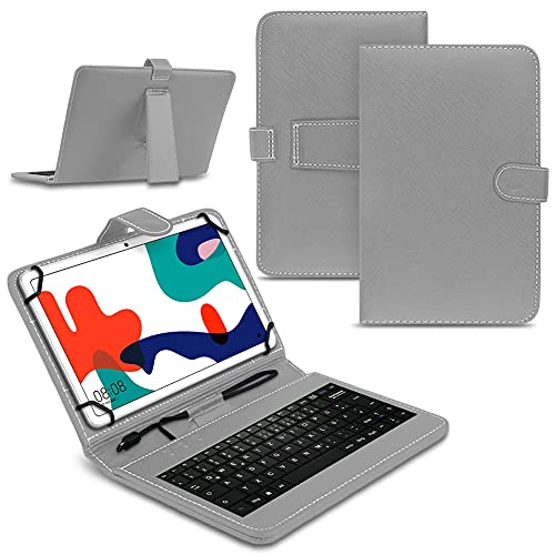 NAUCI Tablet Hülle kompatibel für Huawei MatePad T10 / T10s Tasche Tastatur Keyboard QWERTZ Schutzhülle Cover Standfunktion USB Schutz Case, Farben:Grau von NAUCI